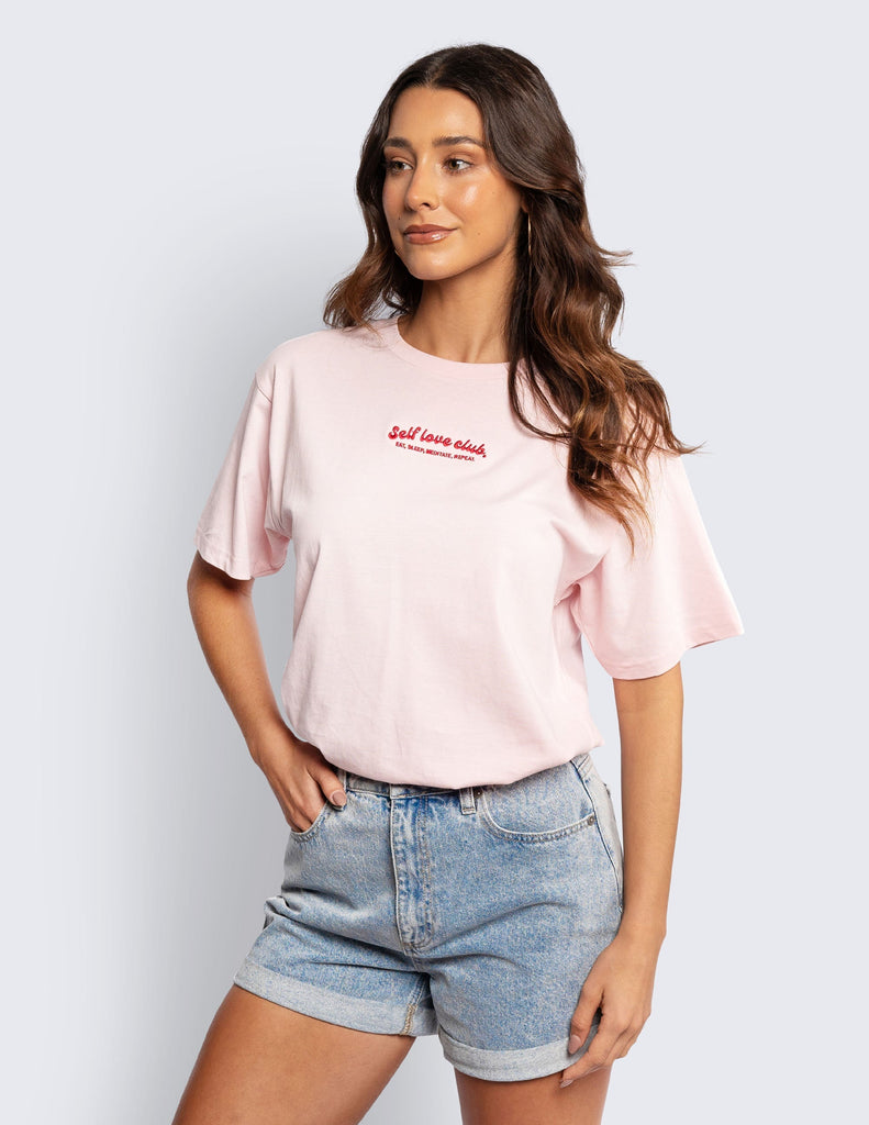 Embroidered Self-Love Club T-Shirt Pink